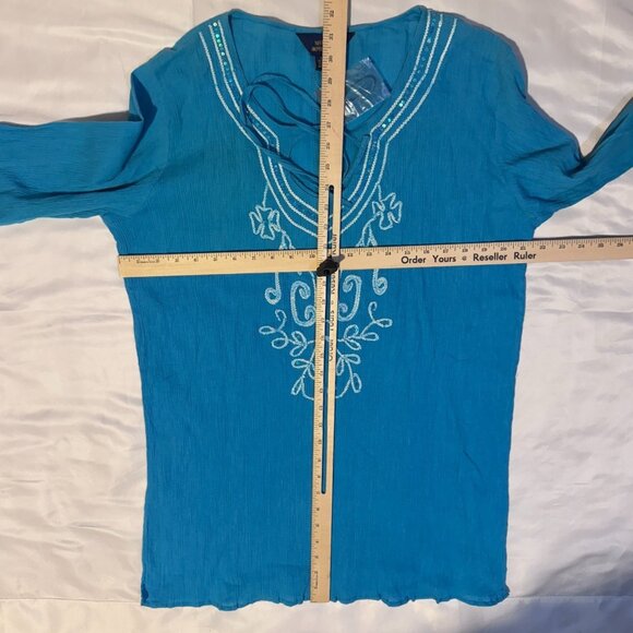 Lot of 2 International Concepts Pink & Blue Tunic Top - L/XL Embroidered NWT - Picture 8 of 9